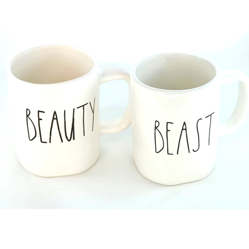 Rae Dunn Magenta Ceramic Mug Beauty Beast (Set of 2)